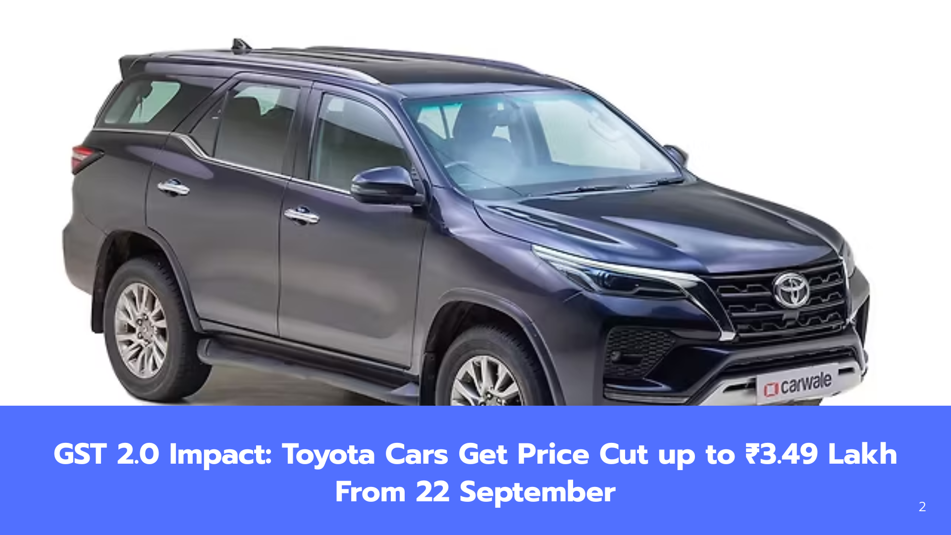 GST 2.0 Impact: Toyota Cars Get Price Cut up to ₹3.49 Lakh From 22 September