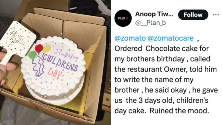 Zomato Responds After Customer Claims He Received Children’s Day Cake Instead Of Birthday Cake