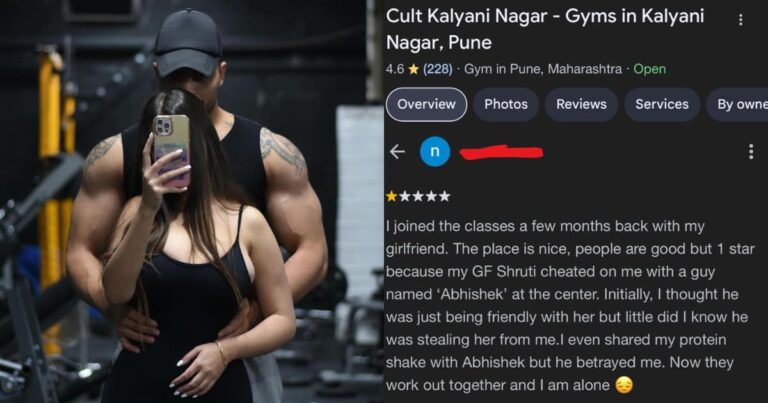Pune Man’s 1-Star Gym Review Goes Viral After Girlfriend Cheats With Another Gym Member