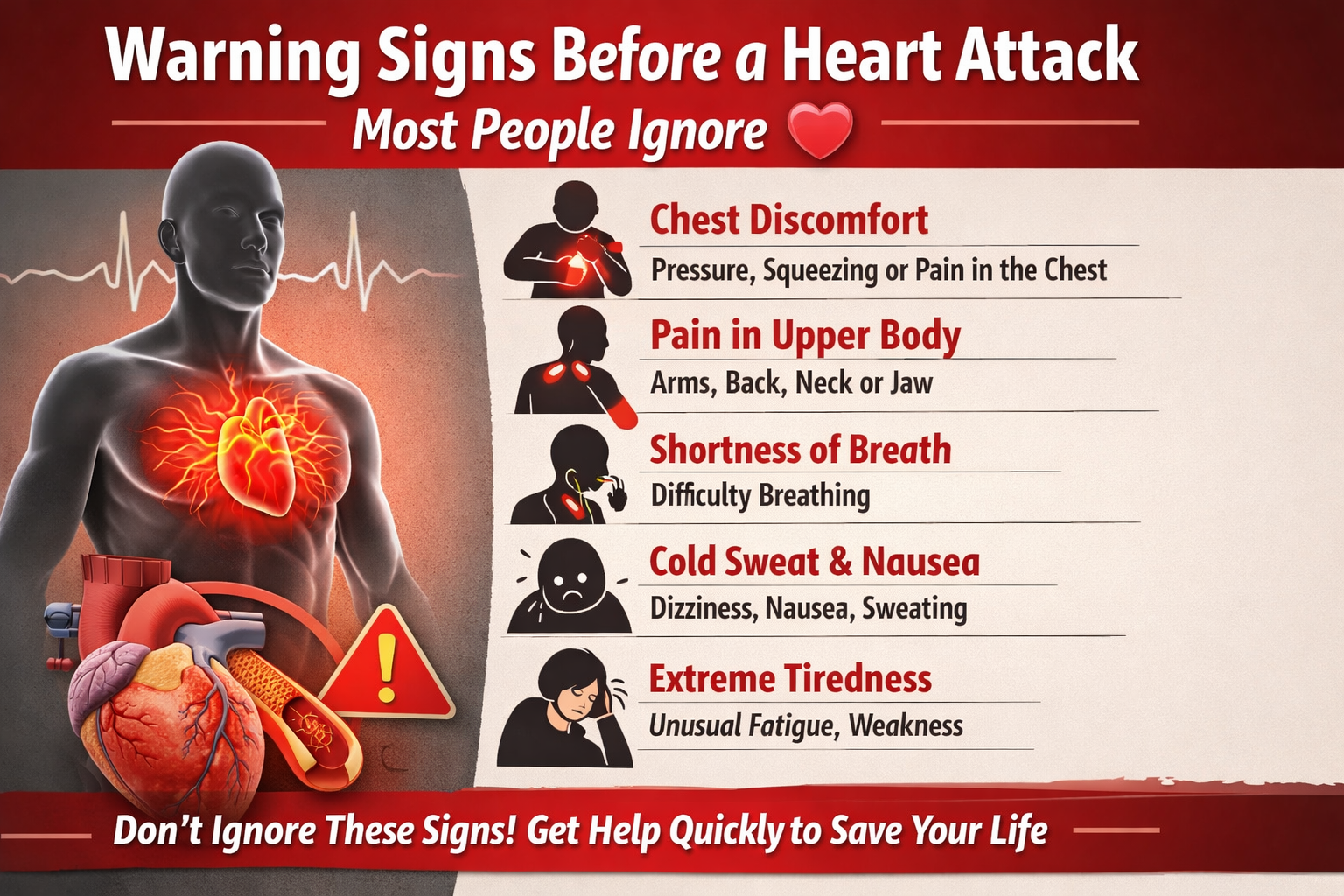 Your Body Gives These Signs Before a Heart Attack — Most People Ignore Them ❤️